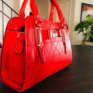 Red Leather Shoulder Handbag, Fashion Purse